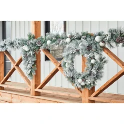 Holiday Living 28-in Indoor Pine Cone Green And White Artificial Christmas Teardrop Wreath