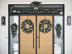 Holiday Living Indoor Battery-Operated Green Silver Artificial Christmas Wreath Warm White LED 30-in