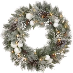 Holiday Living Battery-Operated Green White Artificial Christmas Wreath Warm White LED 30-in