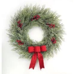 Holiday Living Christmas Cedar Wreath With Berry And Ribbon 24-in