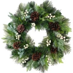 Holiday Living Christmas Wreath With Pine And White Berry 24-in