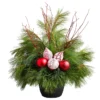 Christmas Arrangement With Ornaments - 9.5-in - Green