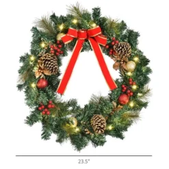HomCom 24-in Pre-Lit Battery-Operated Green Spruce Artificial Christmas Wreath With 20 Warm White LED Lights