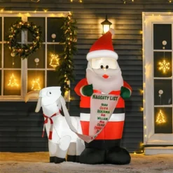 HomCom 6-ft Internal Light Santa With Goat Christmas Inflatable