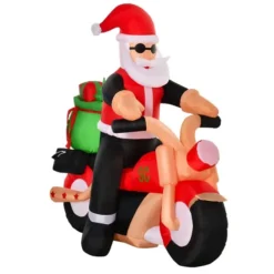 HomCom 5.5-ft Internal Light Santa With Motorcycle Christmas Inflatable