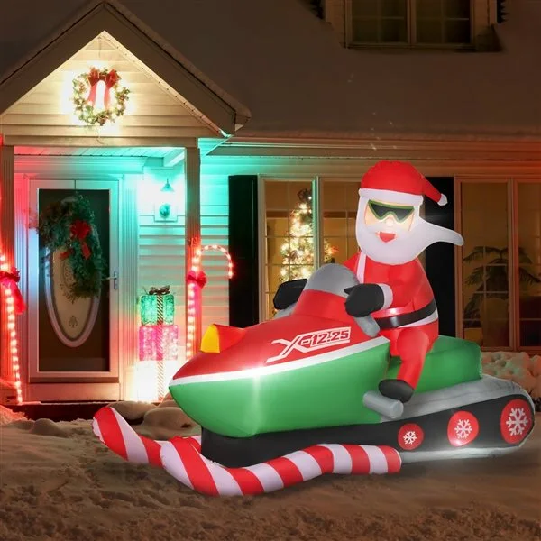 HomCom 5-ft Internal Light Santa On Snowmobile Christmas Inflatable - Image 3