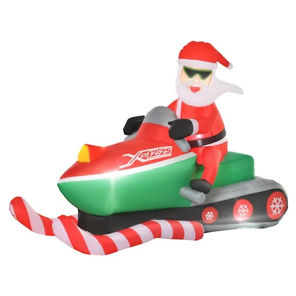 HomCom 5-ft Internal Light Santa On Snowmobile Christmas Inflatable - Image 4