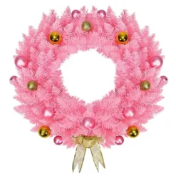 Costway 24-in Indoor/Outdoor Pink Ornament Artificial Christmas Wreath