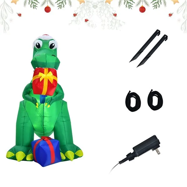 Costway 6-ft Internal Light Dinosaur With Presents Christmas Inflatable - Image 5