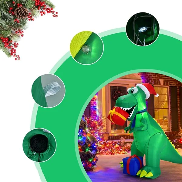 Costway 6-ft Internal Light Dinosaur With Presents Christmas Inflatable