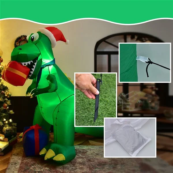 Costway 6-ft Internal Light Dinosaur With Presents Christmas Inflatable - Image 2