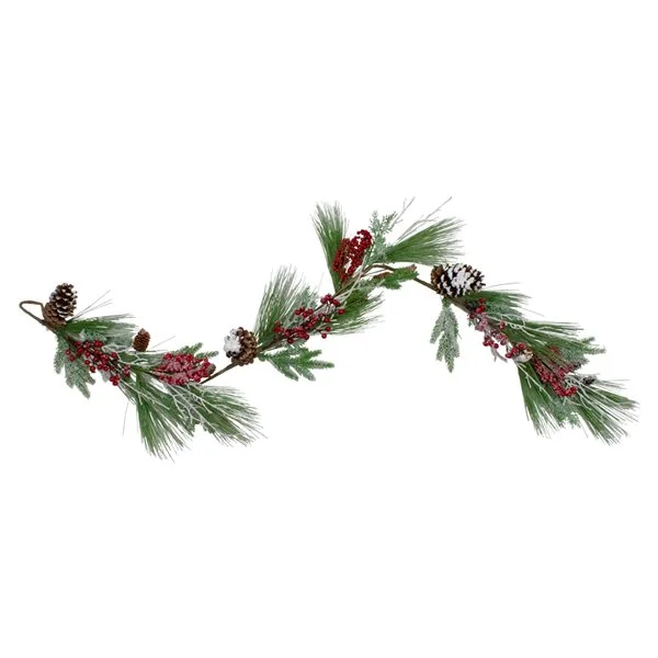 Northlight 5.75-ft X 7-in Berries And Pine Cones Frosted Artificial Christmas Garland - Image 3