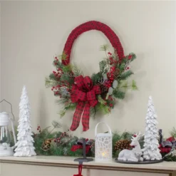 Northlight Red And Black Buffalo Plaid And Berry Christmas Wreath