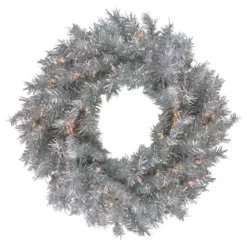 Northlight 24-in Silver Tinsel Artificial Christmas Wreath - Clear Lights