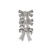 IH Casa Decor Silver Shiny Triple Christmas Bow - Set Of 6
