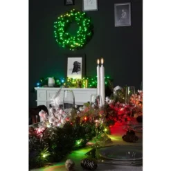 TWINKLY RGB+W 24-in Pre-Lit Indoor Electrical Outlet Green Artificial Christmas Wreath With 50 Multicolour And Warm White LED