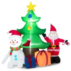 Costway 6.5-ft H Lighted Inflatable Christmas Tree, Snowman And Santa Claus