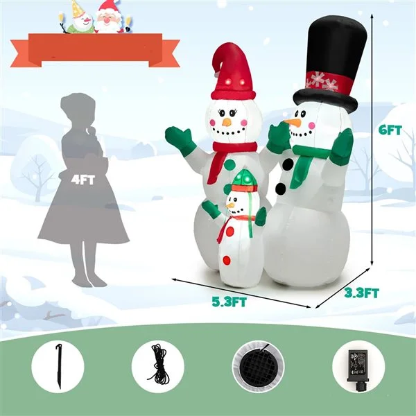 Costway 6-ft H Lighted Inflatable Christmas Snowmen - Image 2