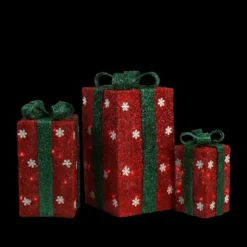 Northlight Set Of 3 18-in Freestanding Red Gift Boxes Christmas Decor With Lights