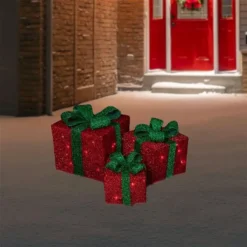 Northlight Set Of 3 10-in Tinsel Gift Boxes Christmas Decoration With Lights