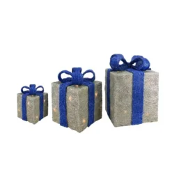 Northlight Set Of 3 10-in Silver And Blue Gift Boxes Christmas Decoration With Lights