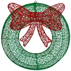 Northlight 24-in Hanging Glitter Christmas Wreath With Bow And Green LED