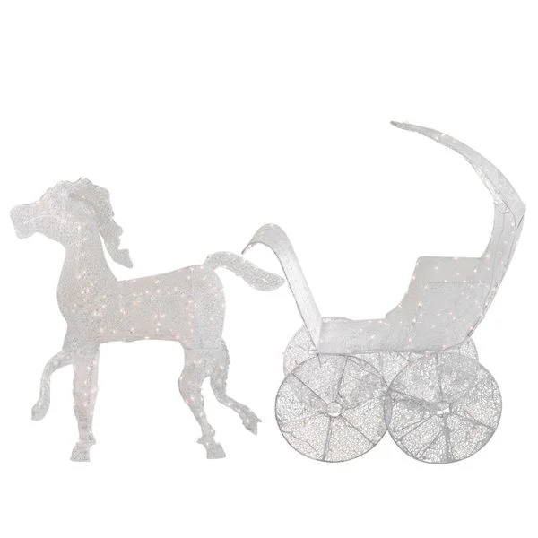 Northlight 57-in White 3D Christmas Horse And Carriage With Clear Incandescent Lights