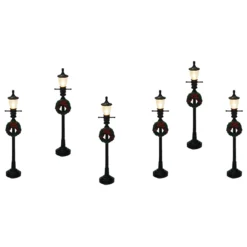 Street Lamp Posts For Christmas Village LED Black 6/Pack