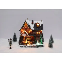 Carole Towne Lighted Musical Christmas Lodge With Reindeer Multicolour